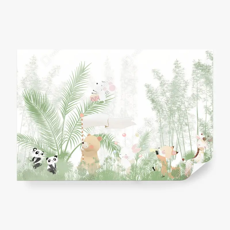 Carta da parati ANIMALI PANDA ORSO CONIGLIO PASTEL PER LA CAMERETTA