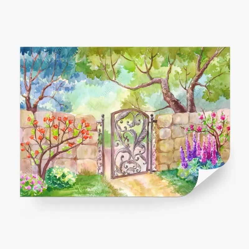 Carta da parati GIARDINO ACQUA FIORI CANCELLO ESTATE PER STUDIO