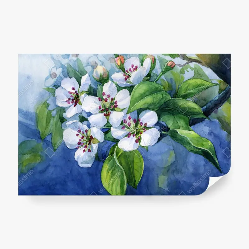 Carta da parati FIORE PERO ACQUERELLO PRIMAVERA NATURA PER SOGGIORNO