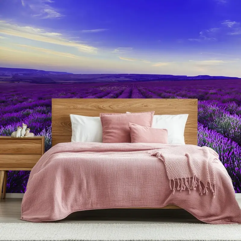 Carta da parati LAVANDA CAMPO TRAMONTO PAESAGGIO VIOLA PER CAMERA