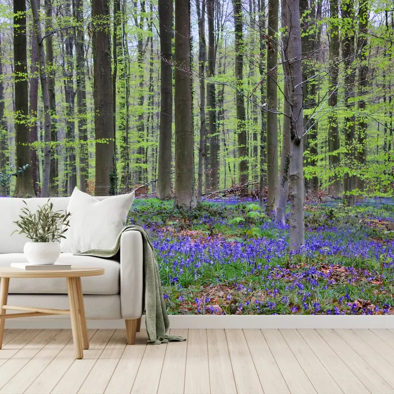 Carta da parati FORESTA BLU PRIMAVERA ALBERI NATURA PER SOGGIORNO