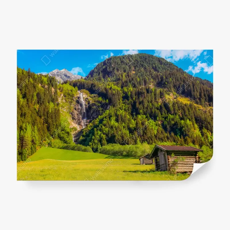 Carta da parati MONTAGNA CASCATA NATURA BAITA PRATO PER SOGGIORNO