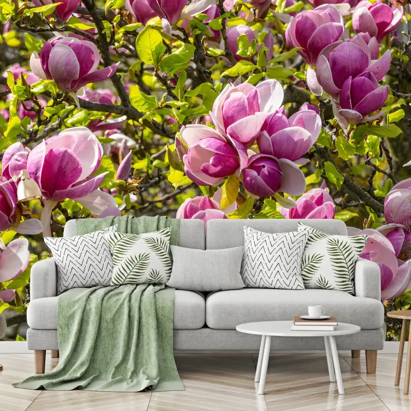 Carta da parati ROSA MAGNOLIA FIORE PRIMAVERA BOCCIOLO PER SOGGIORNO