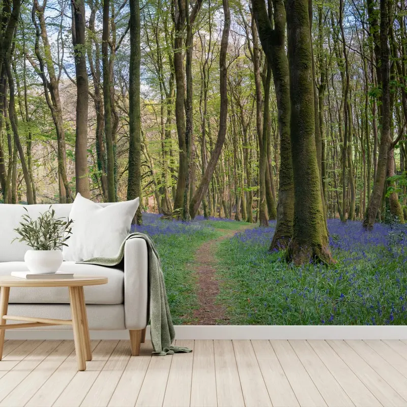 Carta da parati BOSCO CAMPANULE NATURA VERDE SENTIERO PER SOGGIORNO