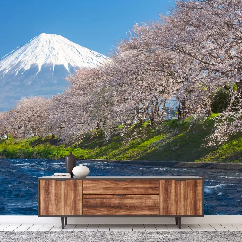 Carta da parati FUJI SAKURA GIAPPONE MONTAGNA PRIMAVERA PER SOGGIORNO