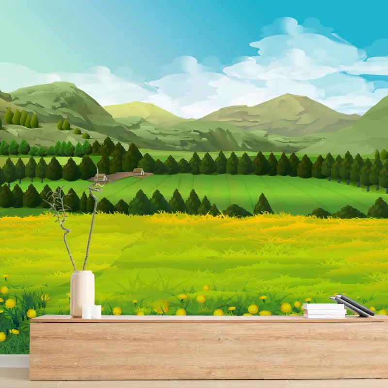 Carta da parati PRATO PAESAGGIO VERDE CAMPO NATURA PER SOGGIORNO