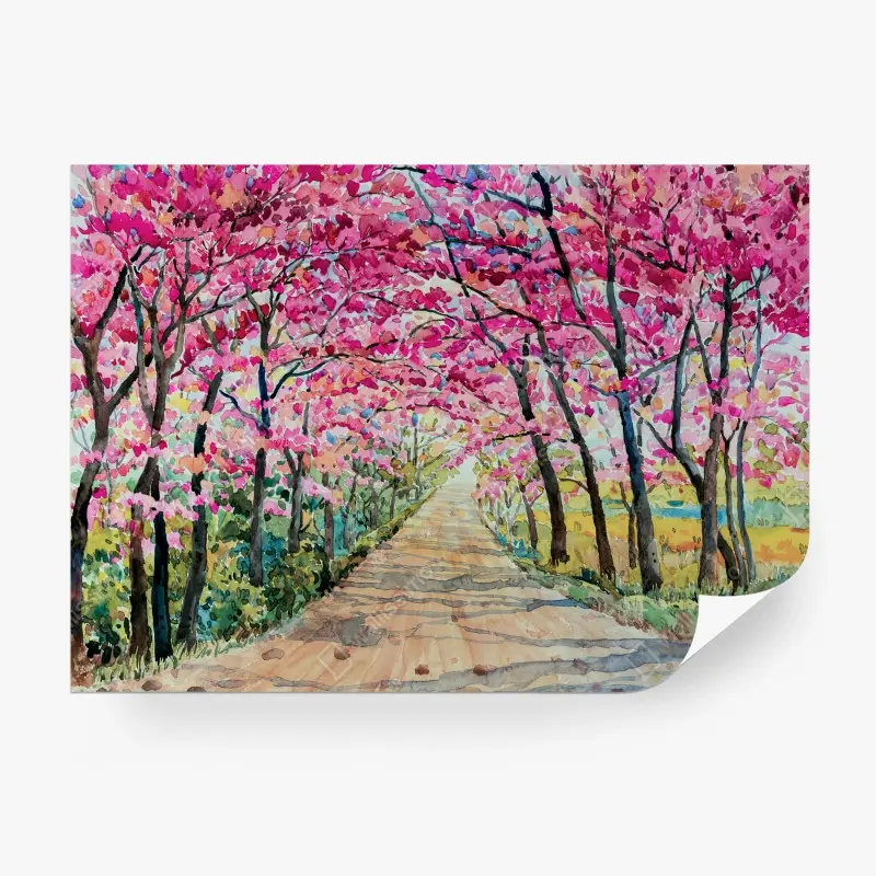 Carta da parati CILIEGIO ROSA PRIMAVERA ARTE PAESAGGIO PER SOGGIORNO