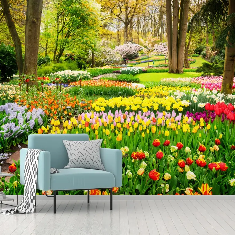 Carta da parati TULIPANI PRIMAVERA GIARDINO FIORI VIVI PER SOGGIORNO