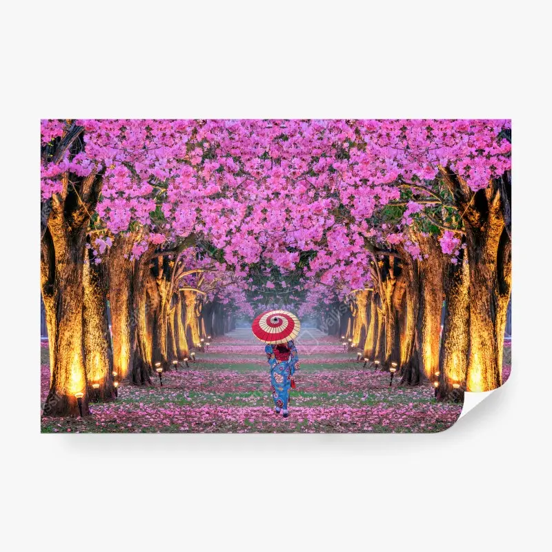 Carta da parati CILIEGIO ROSA KIMONO GIAPPONE ALBERO PER SOGGIORNO