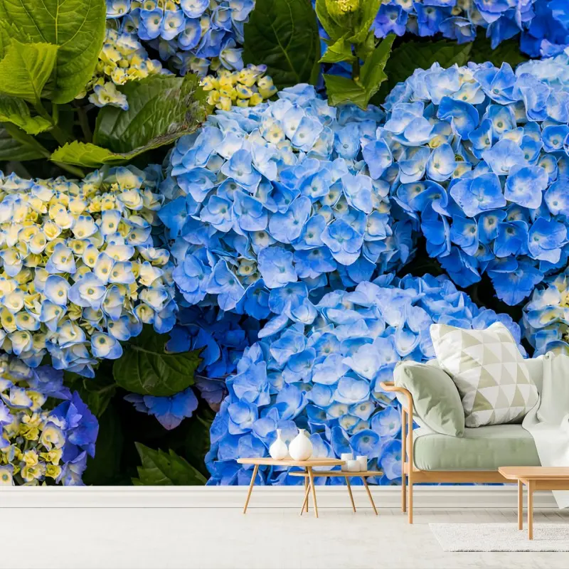 Carta da parati AZZURRA ORTENSIA FIORI GIARDINO NATURA PER SOGGIORNO