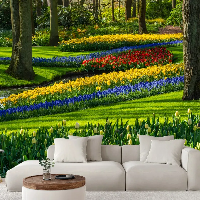 Carta da parati FIORI TULIPANI GIARDINO VERDE NATURA PER SOGGIORNO