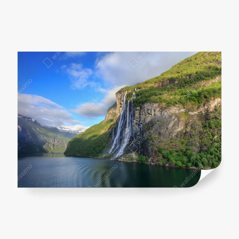 Carta da parati CASCATA NATURA MONTAGNA VISTA VERDE PER SOGGIORNO
