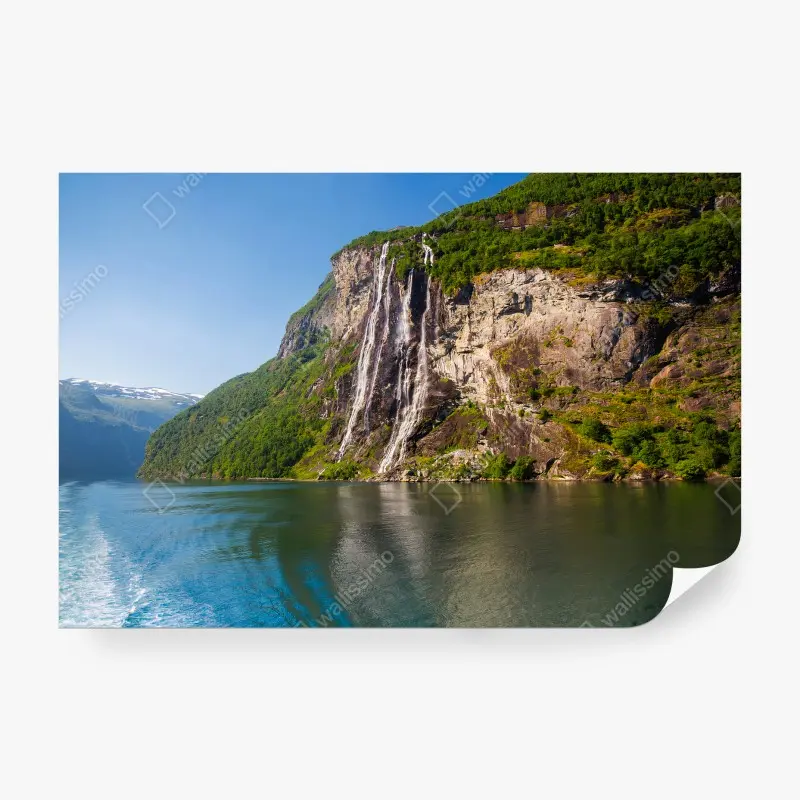 Carta da parati NORVEGIA FIORDO CASCATA MONTAGNA SCENA PER SOGGIORNO