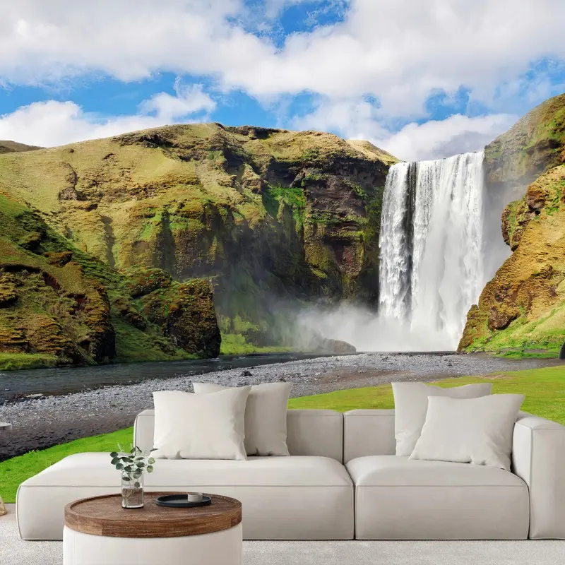 Carta da parati CASCATA PAESAGGIO NATURA VERDE CIELO PER SOGGIORNO