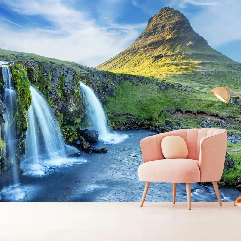 Carta da parati ISLANDA CASCATA MONTE NATURA SCENA PER SOGGIORNO