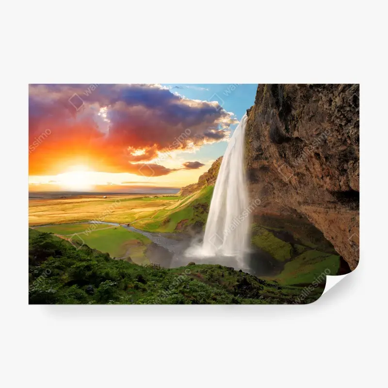 Carta da parati CASCATA TRAMONTO VISTA NATURA CIELO PER SOGGIORNO