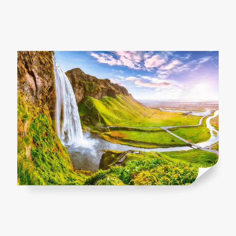 Carta da parati ISLANDA CASCATA TRAMONTO NATURA SCENA PER UFFICIO