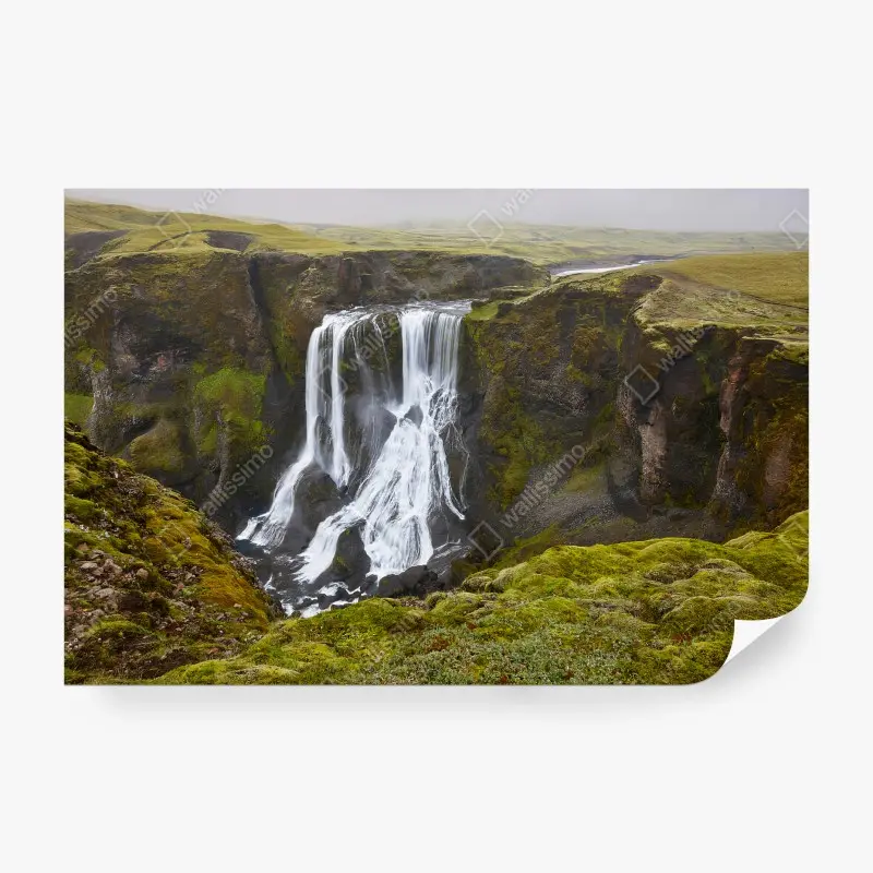 Carta da parati CASCATA PAESAGGIO NATURA MUSCHIO VERDE PER SOGGIORNO