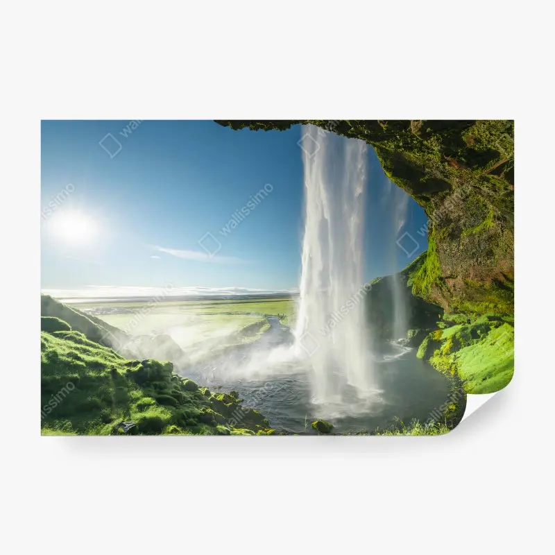 Carta da parati ISLANDA CASCATA PAESAGGIO VERDE SOLE PER SOGGIORNO