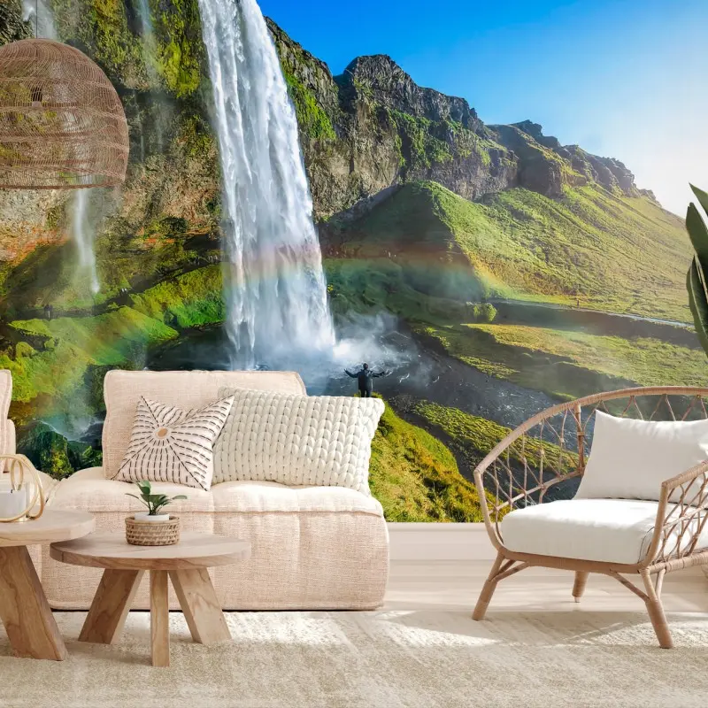 Carta da parati CASCATA NATURA VERDE ARCO PAESAGGIO PER SOGGIORNO