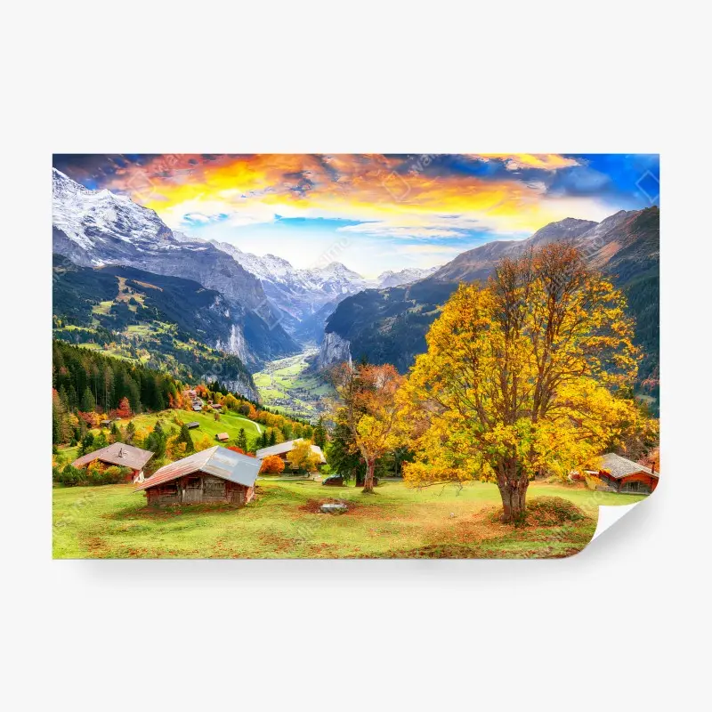 Carta da parati ALPI MONTAGNA VALLE AUTUNNO VILLAGGIO PER SOGGIORNO
