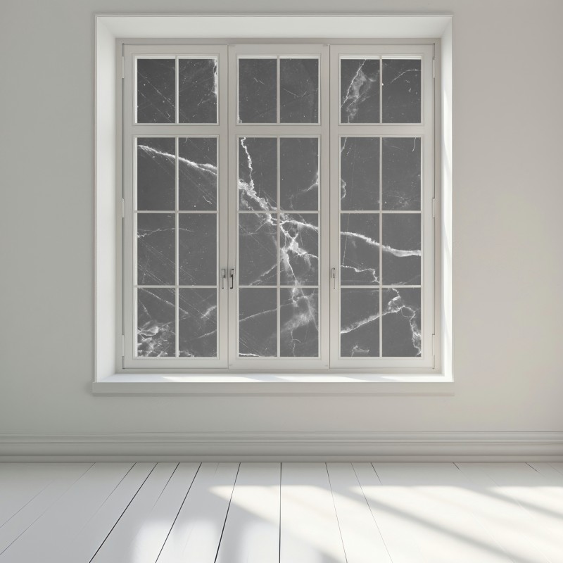 Adesivo per finestra marmo nero venato sofisticato • Wallissimo® Adesivo per finestra marmo nero venato sofisticato • Wallissimo®