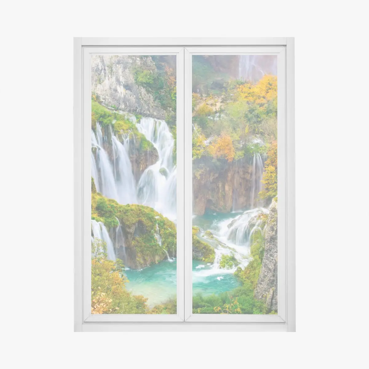 Adesivo per finestra cascate autunnali in paesaggio naturale • Wallissimo®