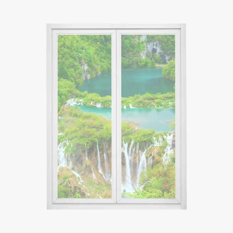 Adesivo per finestra oasi di cascate e laghi verdi