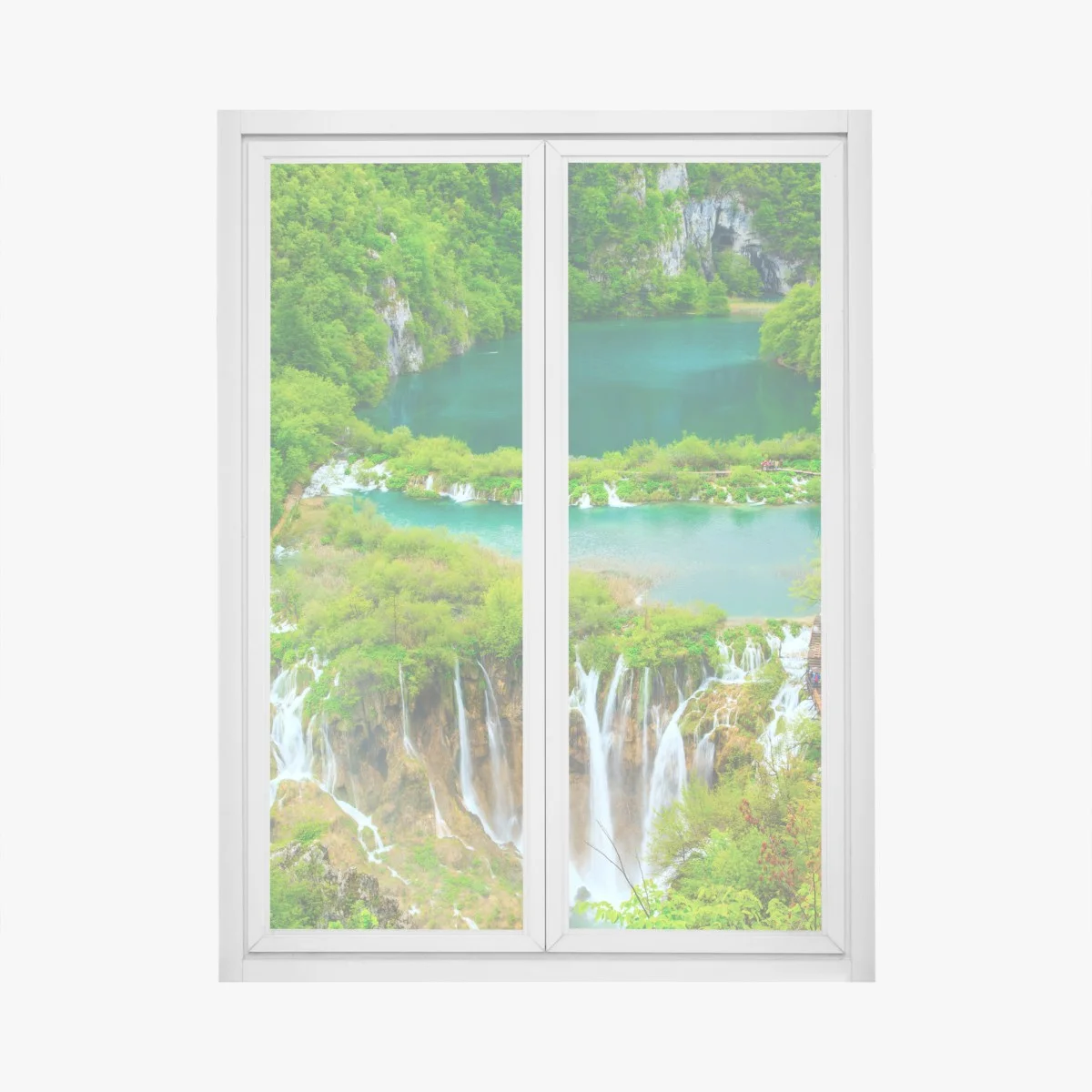 Adesivo per finestra oasi di cascate e laghi verdi • Wallissimo® Adesivo per finestra oasi di cascate e laghi verdi • Wallissimo®