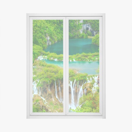 Adesivo per finestra oasi di cascate e laghi verdi • Wallissimo®