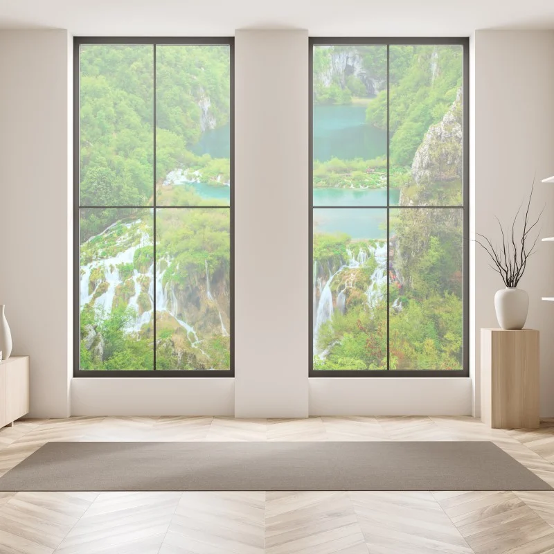 Adesivo per finestra oasi di cascate e laghi verdi • Wallissimo® Adesivo per finestra oasi di cascate e laghi verdi • Wallissimo®
