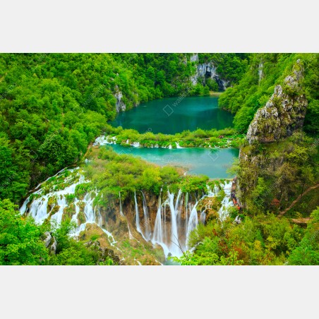 Adesivo per finestra oasi di cascate e laghi verdi • Wallissimo®