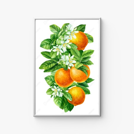Poster ramo di arance e fiori in acquerello • Wallissimo®