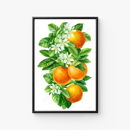 Poster ramo di arance e fiori in acquerello • Wallissimo®