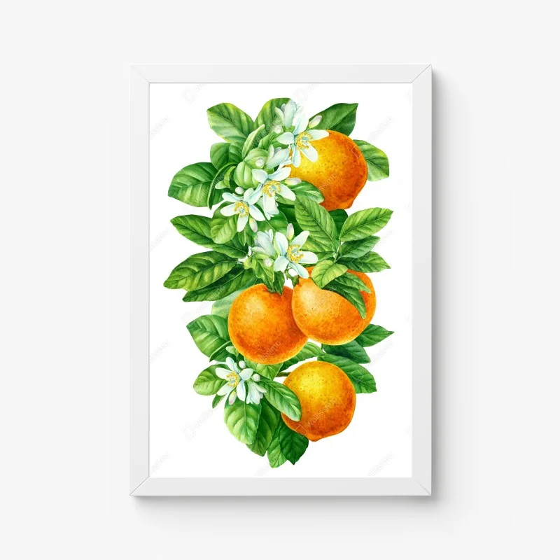 Poster ramo di arance e fiori in acquerello • Wallissimo®