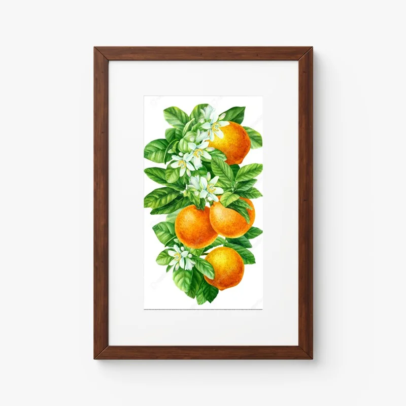 Poster ramo di arance e fiori in acquerello • Wallissimo®