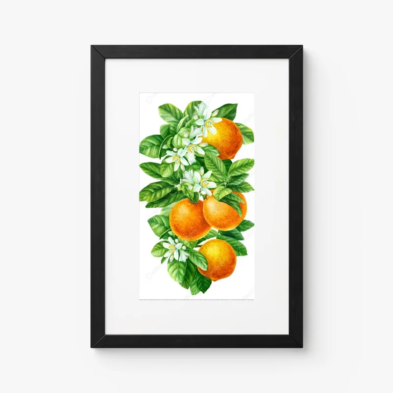 Poster ramo di arance e fiori in acquerello • Wallissimo®