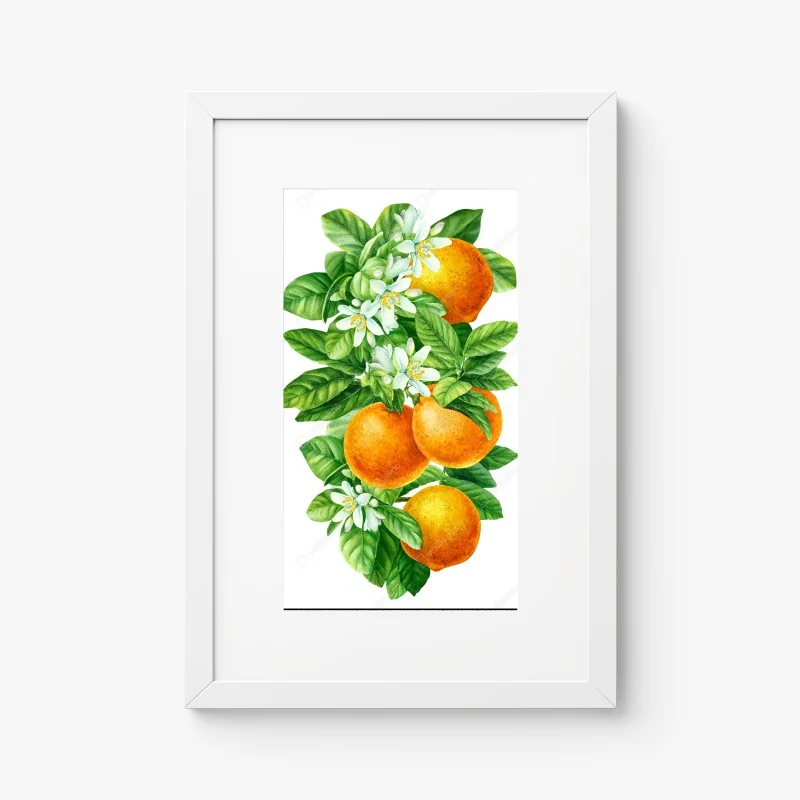 Poster ramo di arance e fiori in acquerello • Wallissimo®