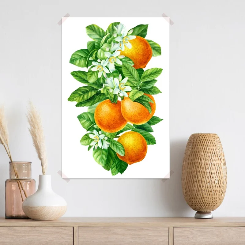 Poster ramo di arance e fiori in acquerello • Wallissimo® Poster ramo di arance e fiori in acquerello • Wallissimo®