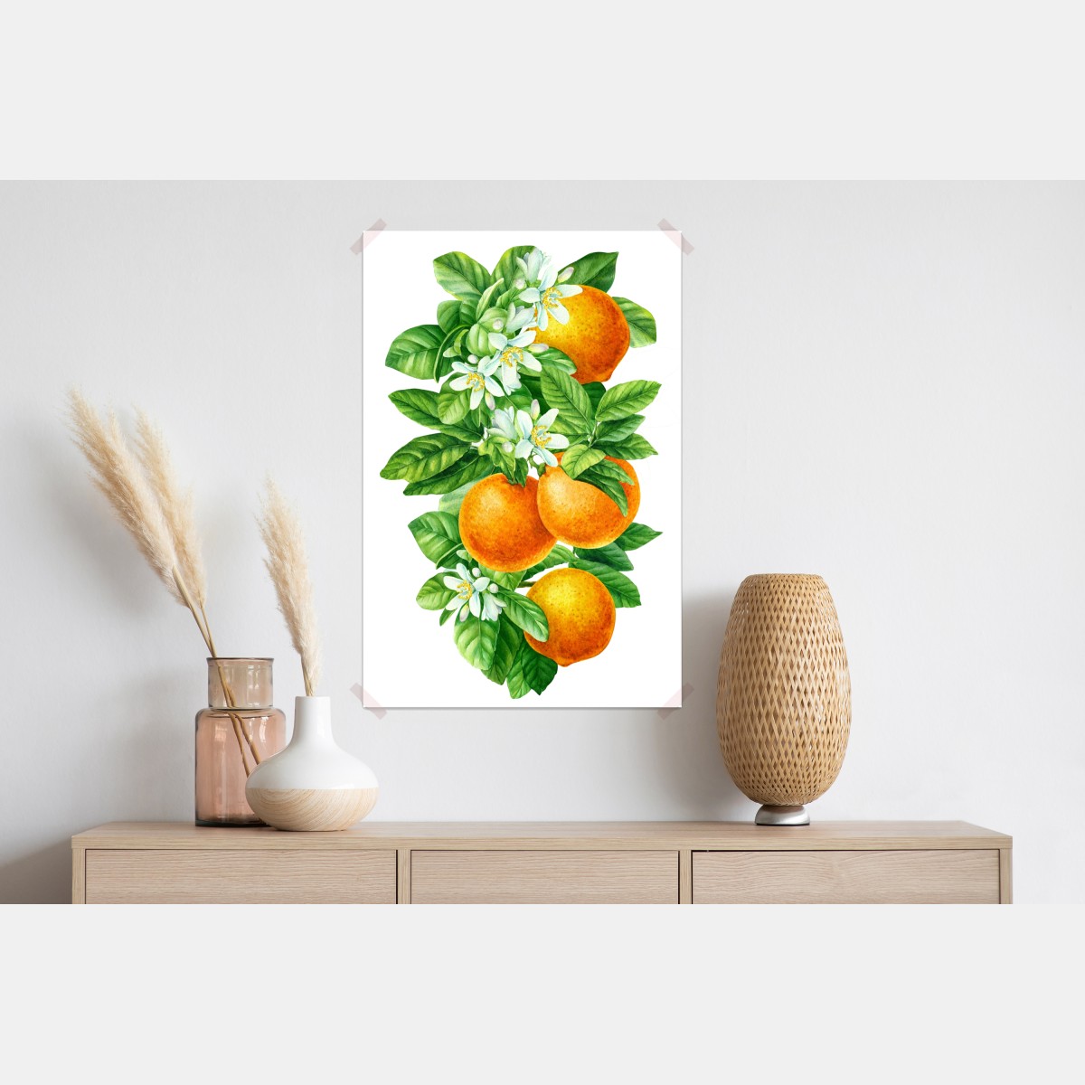 Poster ramo di arance e fiori in acquerello • Wallissimo®