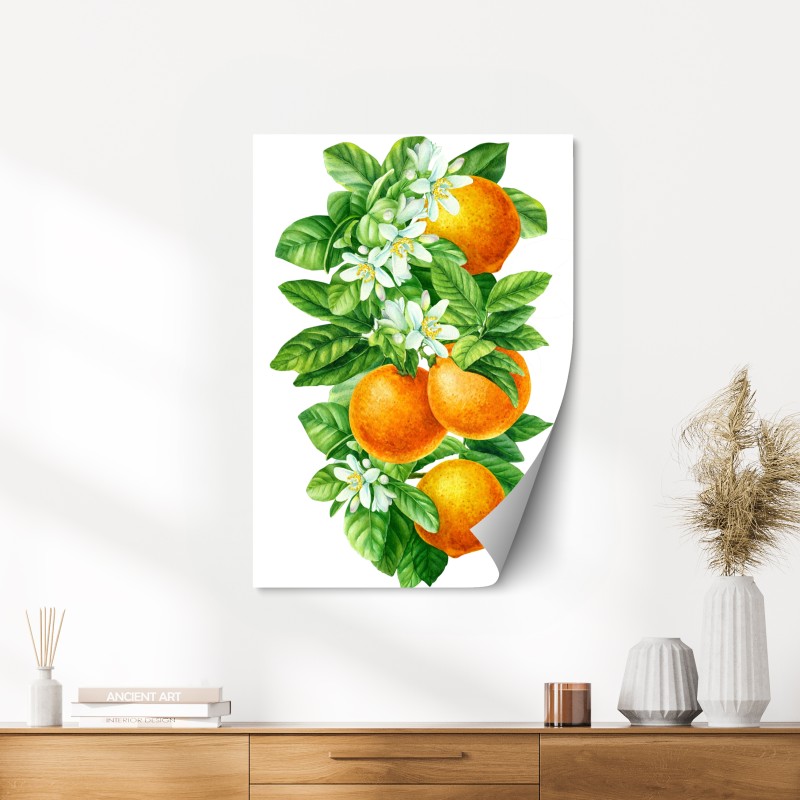 Poster ramo di arance e fiori in acquerello • Wallissimo® Poster ramo di arance e fiori in acquerello • Wallissimo®