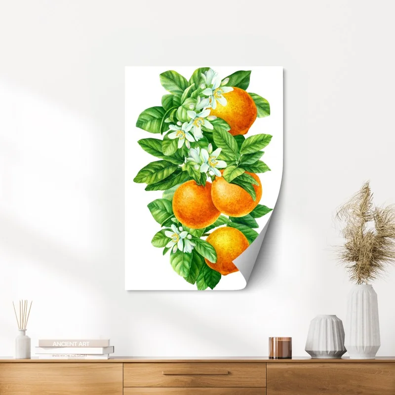 Poster ramo di arance e fiori in acquerello • Wallissimo®