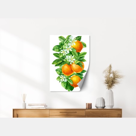 Poster ramo di arance e fiori in acquerello • Wallissimo®