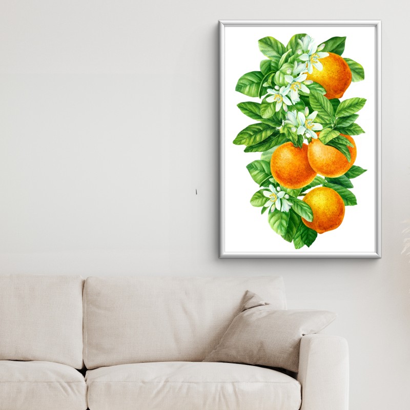 Poster ramo di arance e fiori in acquerello • Wallissimo® Poster ramo di arance e fiori in acquerello • Wallissimo®
