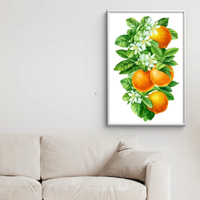 Poster ramo di arance e fiori in acquerello • Wallissimo®