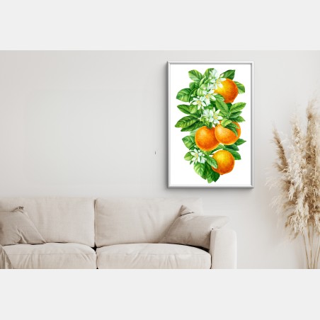 Poster ramo di arance e fiori in acquerello • Wallissimo®