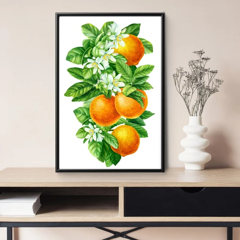 Poster ramo di arance e fiori in acquerello • Wallissimo®