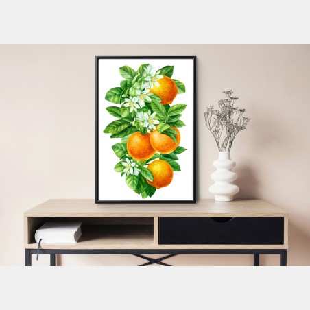 Poster ramo di arance e fiori in acquerello • Wallissimo®