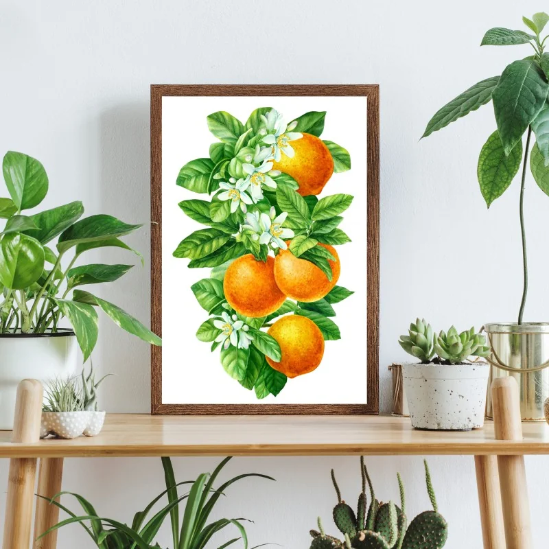 Poster ramo di arance e fiori in acquerello • Wallissimo®