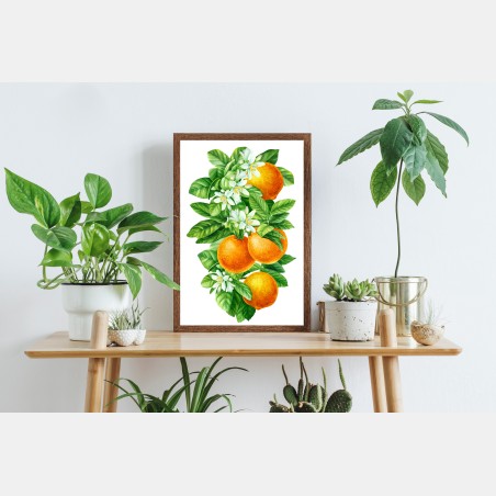 Poster ramo di arance e fiori in acquerello • Wallissimo®